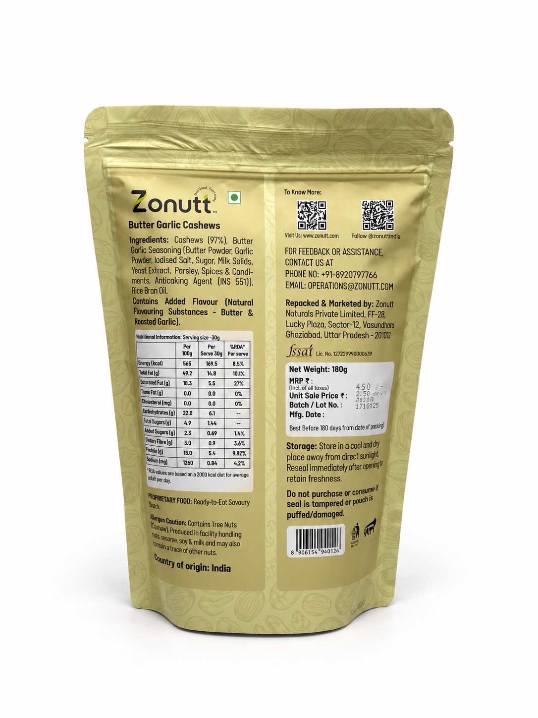 Butter Garlic Roasted Cashews (180g) | Slow-Roasted Gourmet Kaju