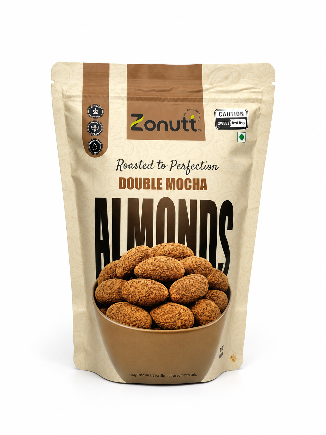 Zonutt Double Mocha Roasted Almonds (180g) | Crunchy California Badam Coated with Rich Cocoa & Coffee