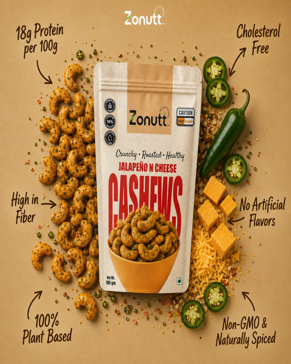 Jalapeño 'n' Cheese Cashews (180 g)