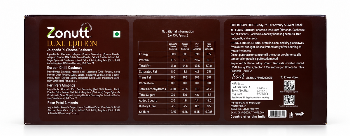 Zonutt Luxe Edition Gourmet Dry Fruits Gift Box (140g) | 4 Flavoured Nuts Combo